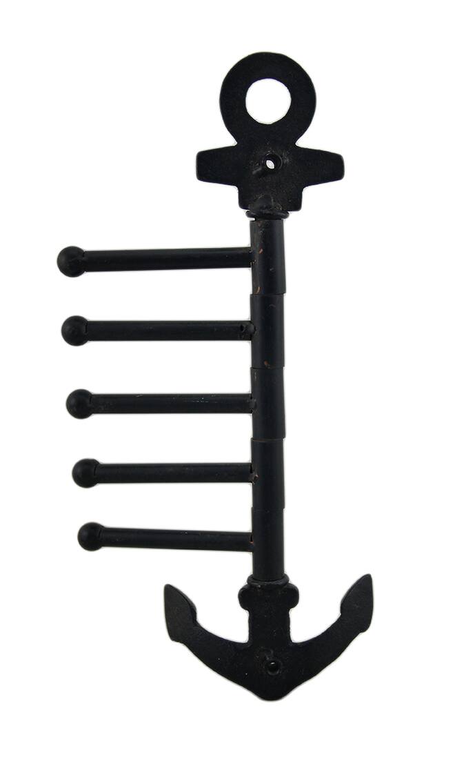 Alt View 2. Zeckos - Cast Iron Nautical Anchor Pivoting Wall Hook - Black.