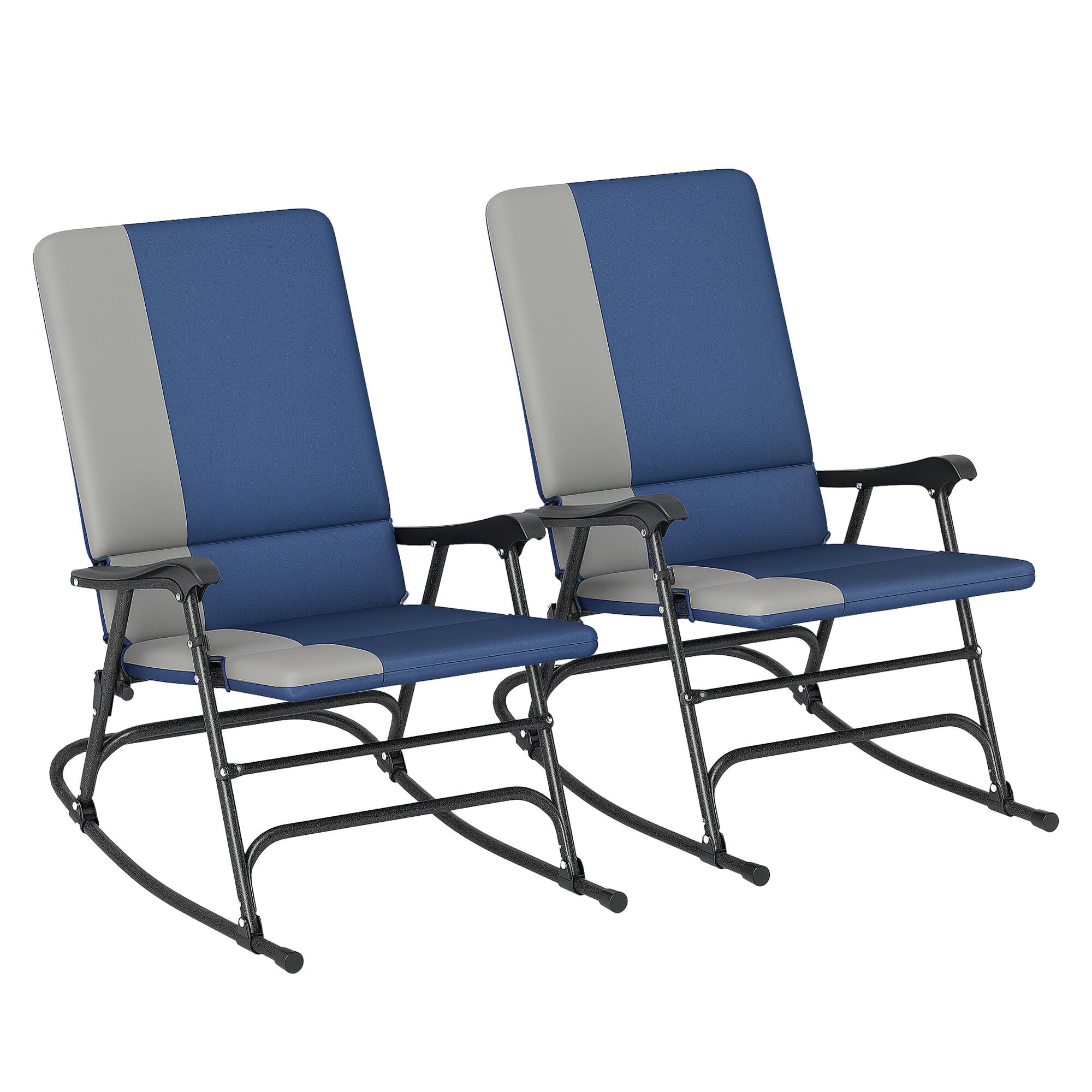 Front. Outsunny - Folding Outdoor Rocking Chairs Set of 2, Oversized Outdoor Rocking Camping Chair with 400 lbs. Capacity, Wide Seat - Dark Blue.