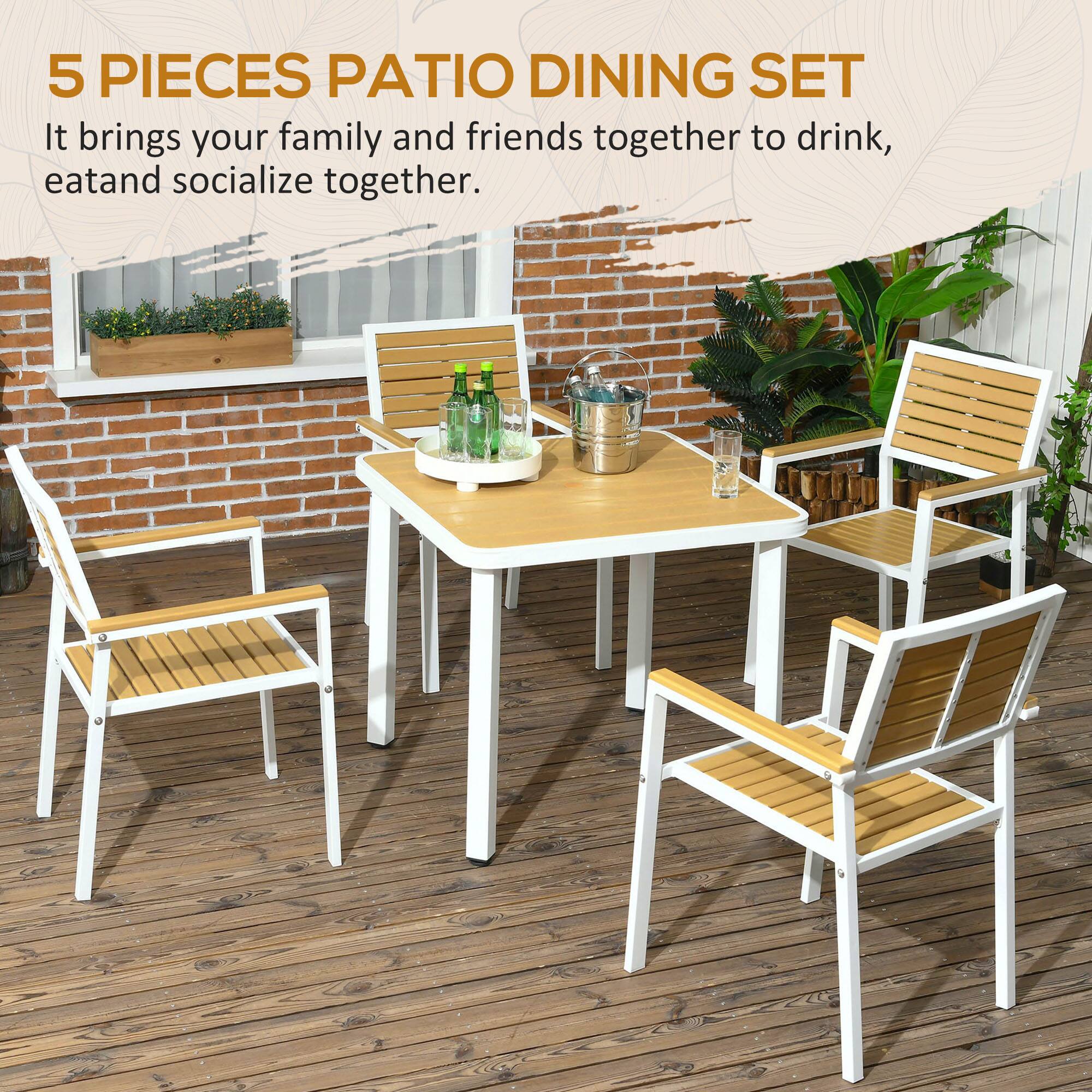 5 PIECES PATIO DINING SET It brings your family and friends together to drink, eat and socialize together.