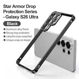 Dteck - For Samsung Galaxy S26 Ultra Shockproof Rugged Aluminum Alloy Bumper Case with Metal Lens Cover - Black