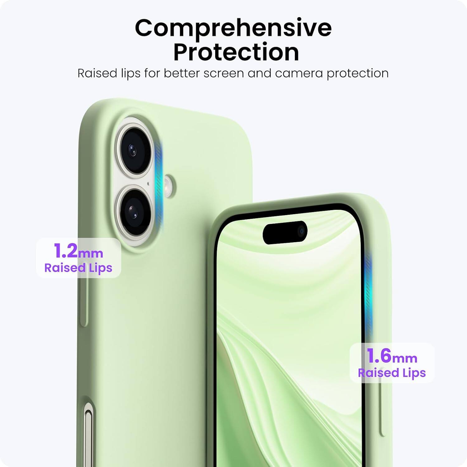 Comprehensive Protection
Raised lips for better screen and camera protection
1.2mm Raised Lips
1.6mm Raised Lips