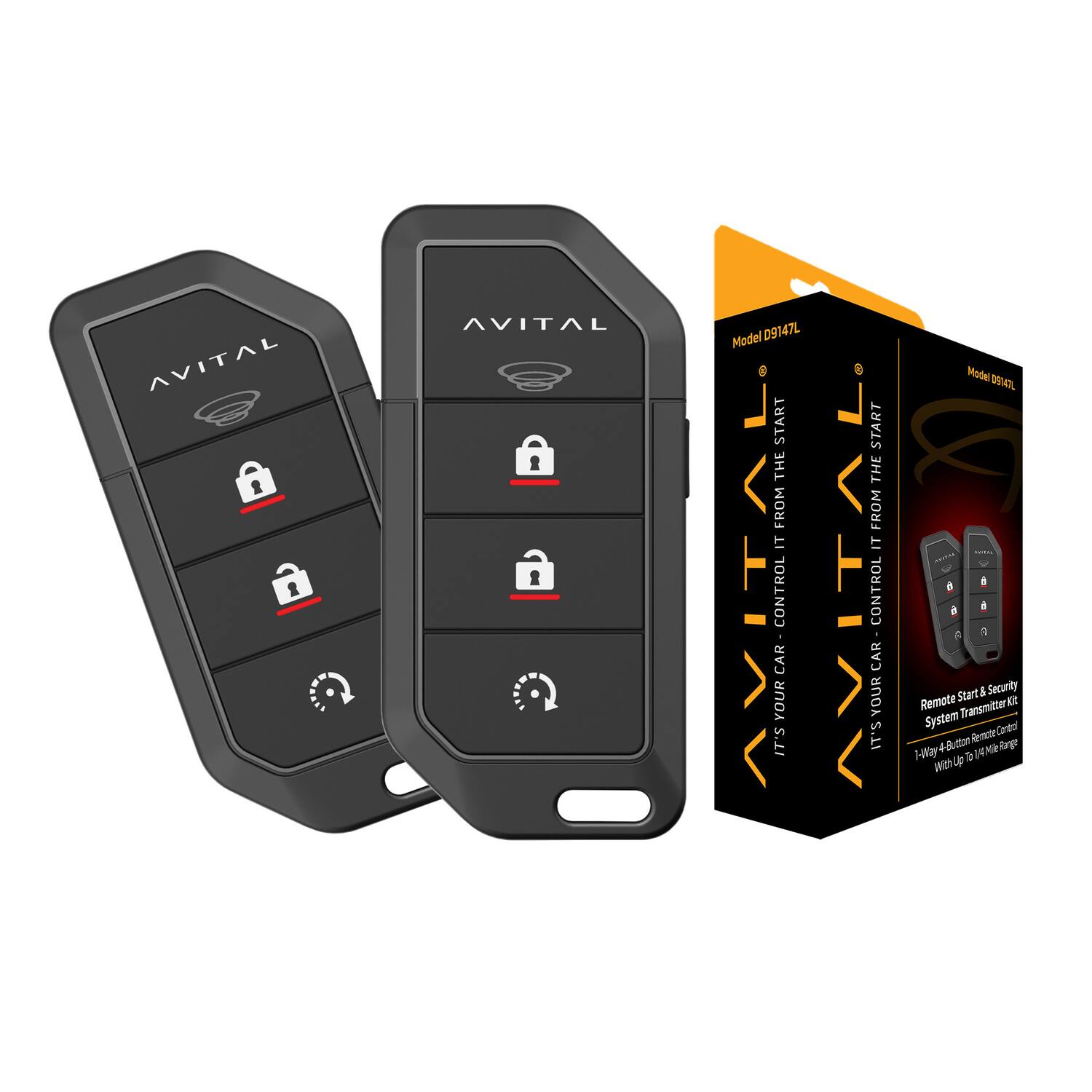 AVITAL Model 09147L  
Start the car from it. It's your car control.  
Model S943L  
Start 5 Security Remote Transmitter System Control Button  
Range: 14 mi