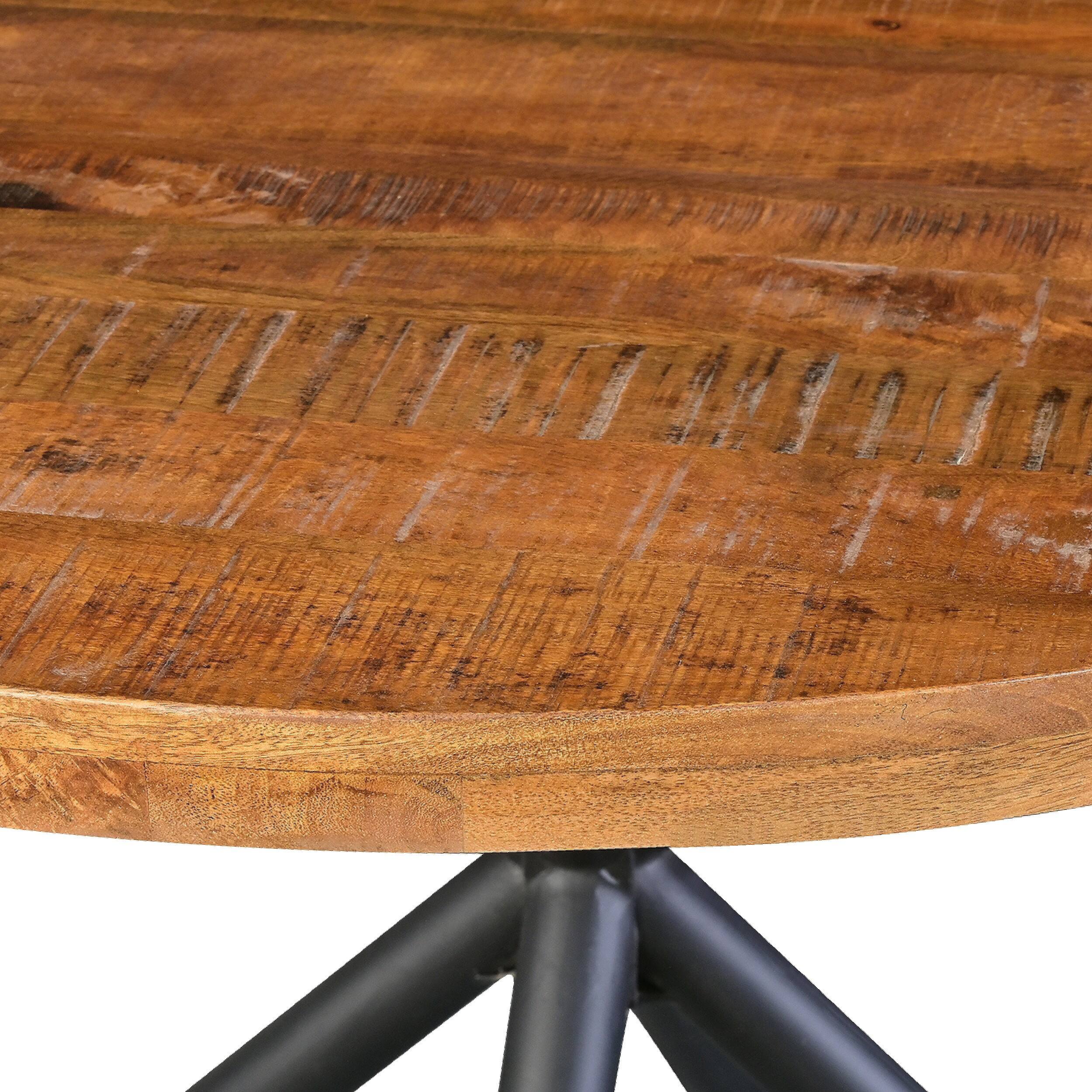 Alt View 5. Manhattan Lane - 48 Inch Handcrafted Dining Table, Solid Mango Wood Round Top with Iron Crisscrossed Legs - Brown, Black.