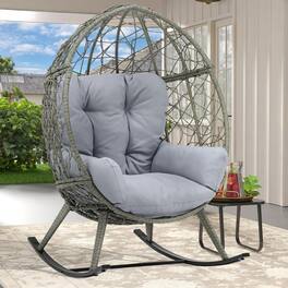 Fabibe - Wicker Rocking Egg Chair, Oversized Indoor Outdoor Rattan Rocking Chair, Indoor Outdoor Lounger for Patio - Light Gray