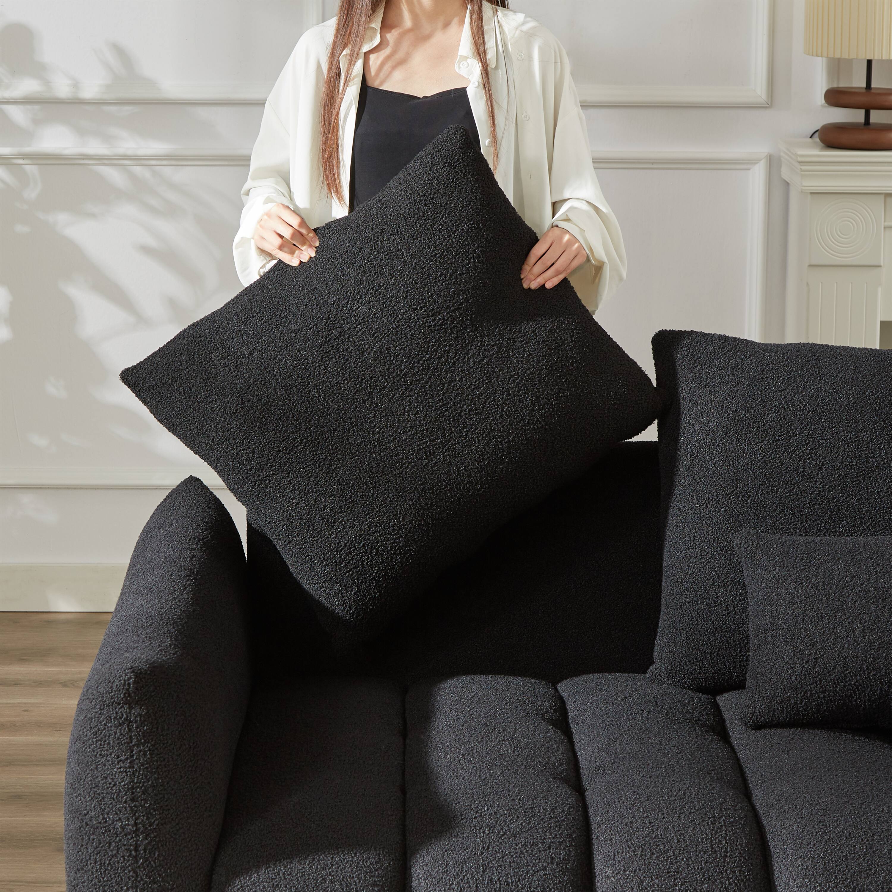 Alt View 5. Meqiodas - 79.5" Premium Teddy fabric Sofa with 3 Back Pillows and 3 back Cushions Solid Wood Frame 3-Seater Sofa - Black.