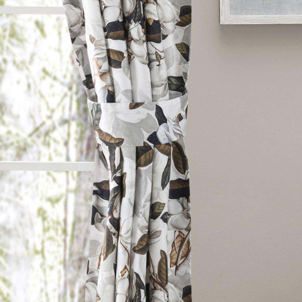 Left. Ellis Curtain - Ellis Curtain Magnolia Lined 3" Rod Pocket Curtain Panel Pair with Tiebacks 100" x 63" White - White.