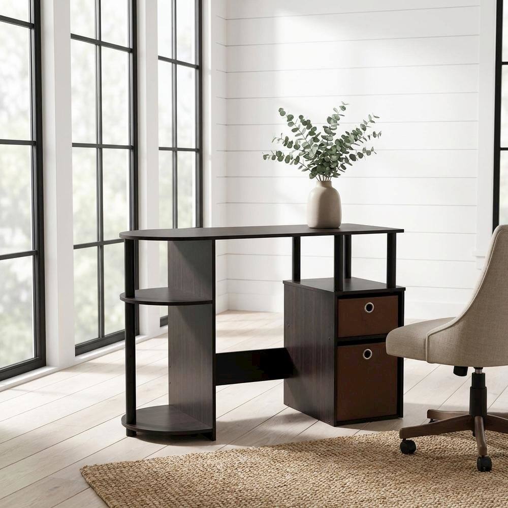 Angle. BisonOffice - Espresso Study Desk with Bin Drawers and Modern Design for Home Office - Espresso.