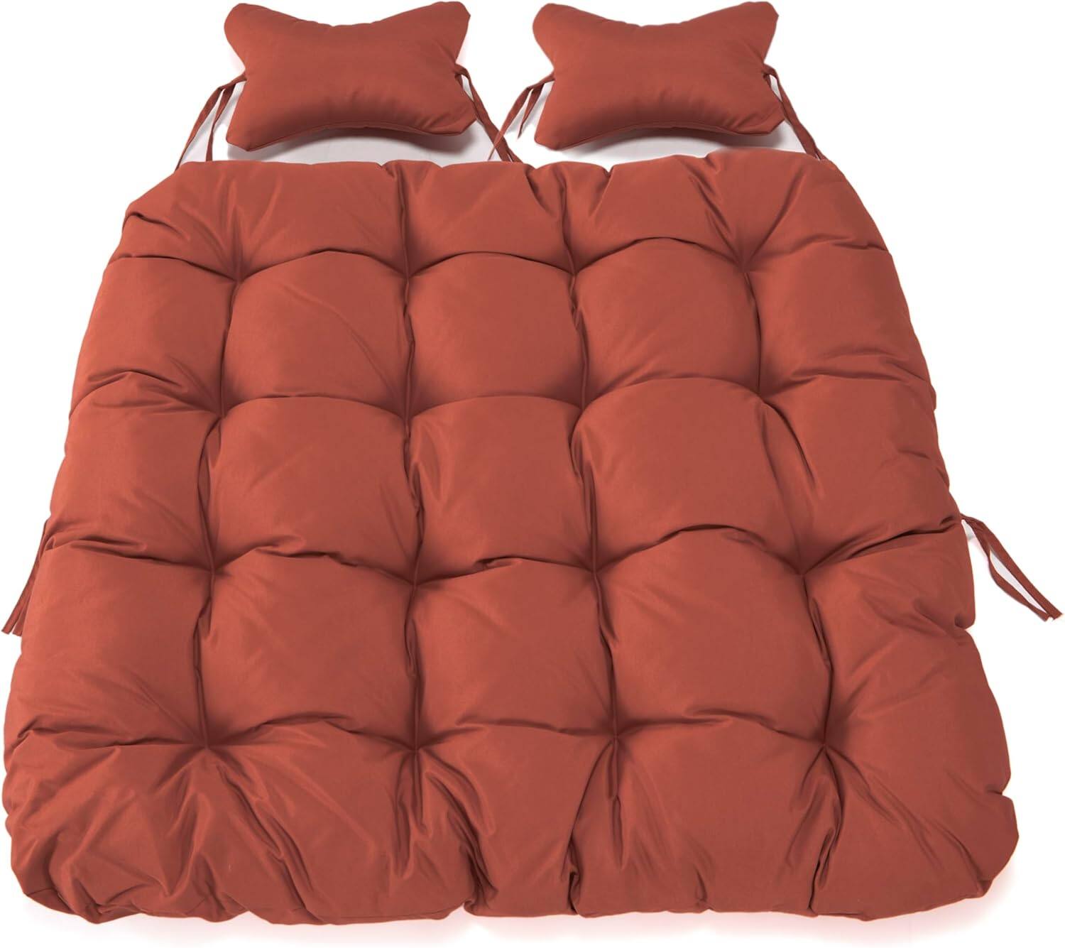 Back. LeisureMod - LeisureMod 2-Person Egg Chair Cushion with Headrest - Folding Double Swing Chair Replacement Pad, Weather-Resistant - Cherry.