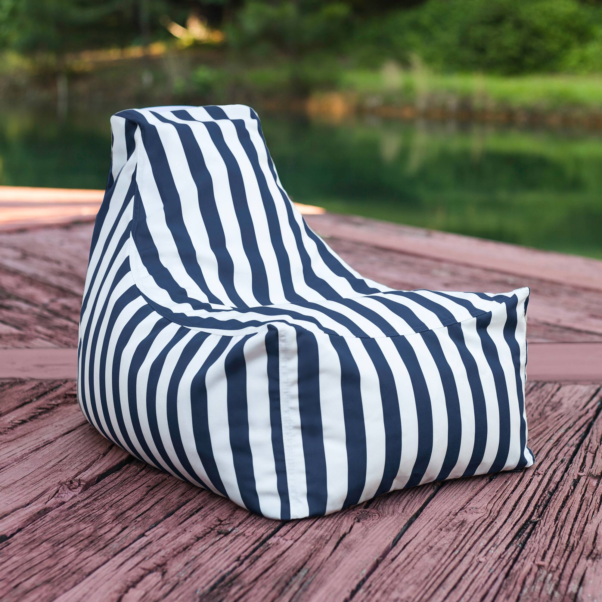 Back. Jaxx - Jaxx Juniper Jr Outdoor Kids Bean Bag Chair / Childrens Garden Chair, Navy Stripes - Navy Stripes.