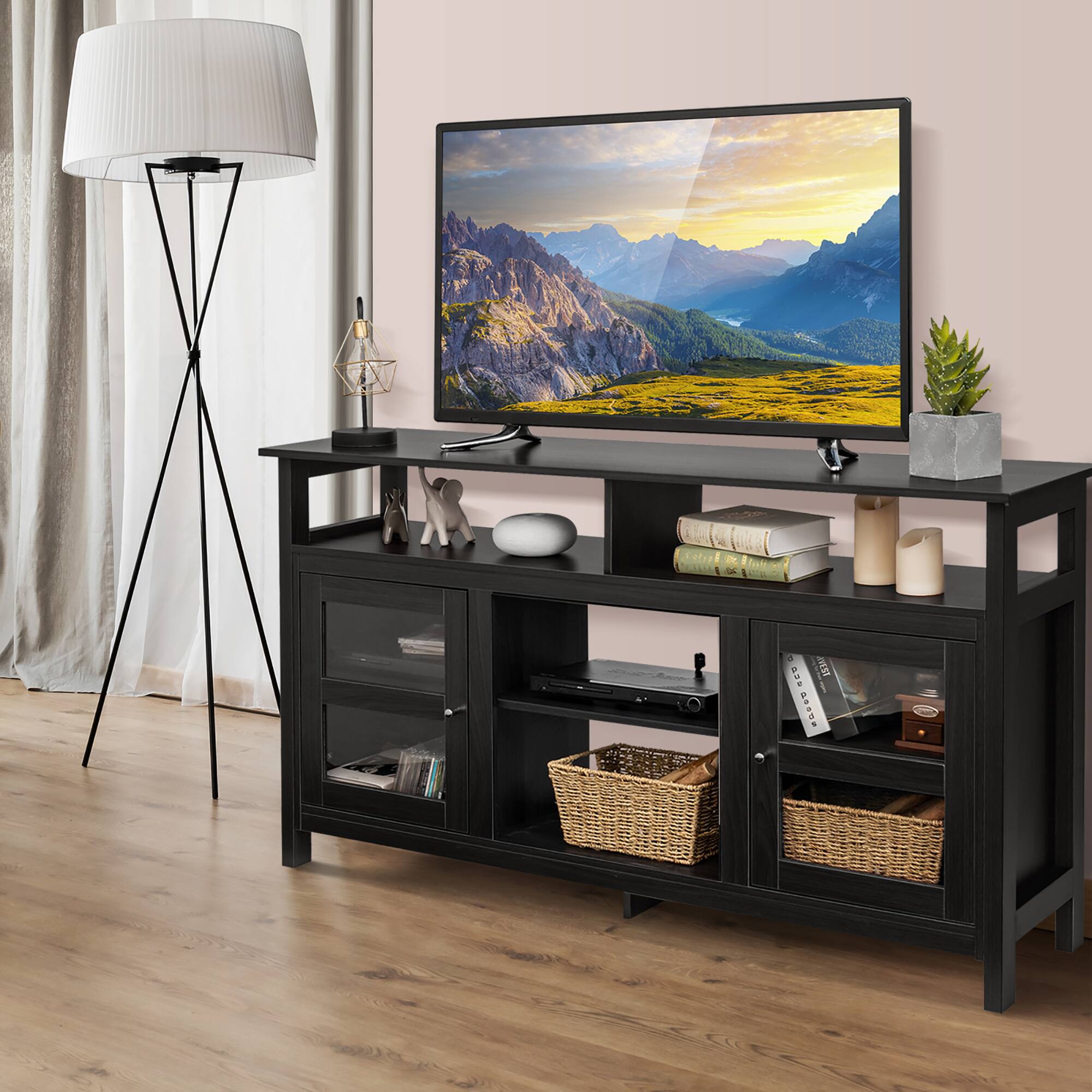 Alt View 2. Costway - Costway 58" TV Stand Entertainment Console Center W/ 2 Cabinets Up to 65" - Black.