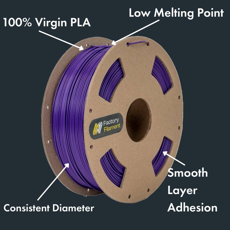 100% Virgin PLA  
Low Melting Point  
Consistent Diameter  
Smooth Layer Adhesion