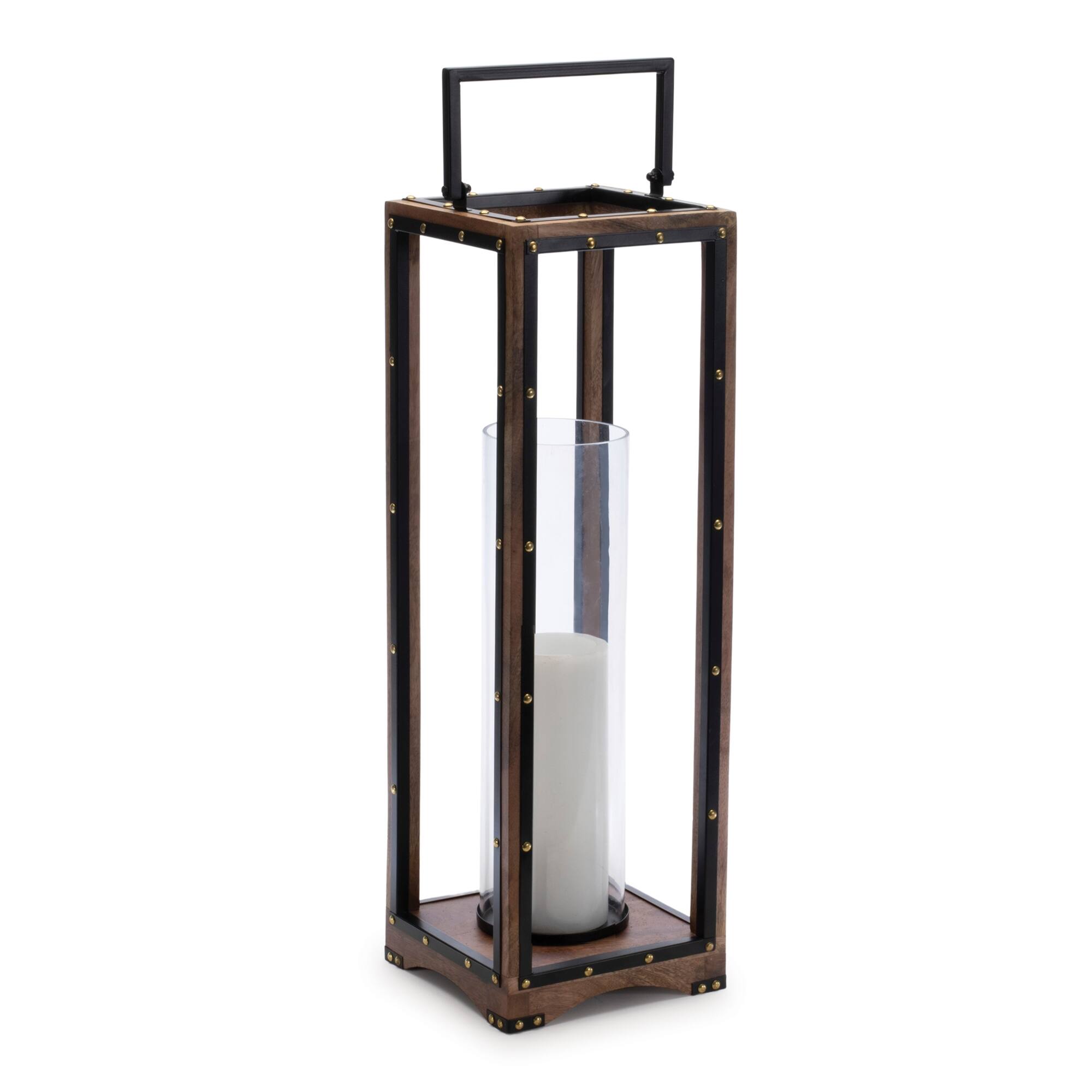 Angle. BreeBe - Framed Candle Holder with Rivet Detail 25.25"H - Black,  Brown.