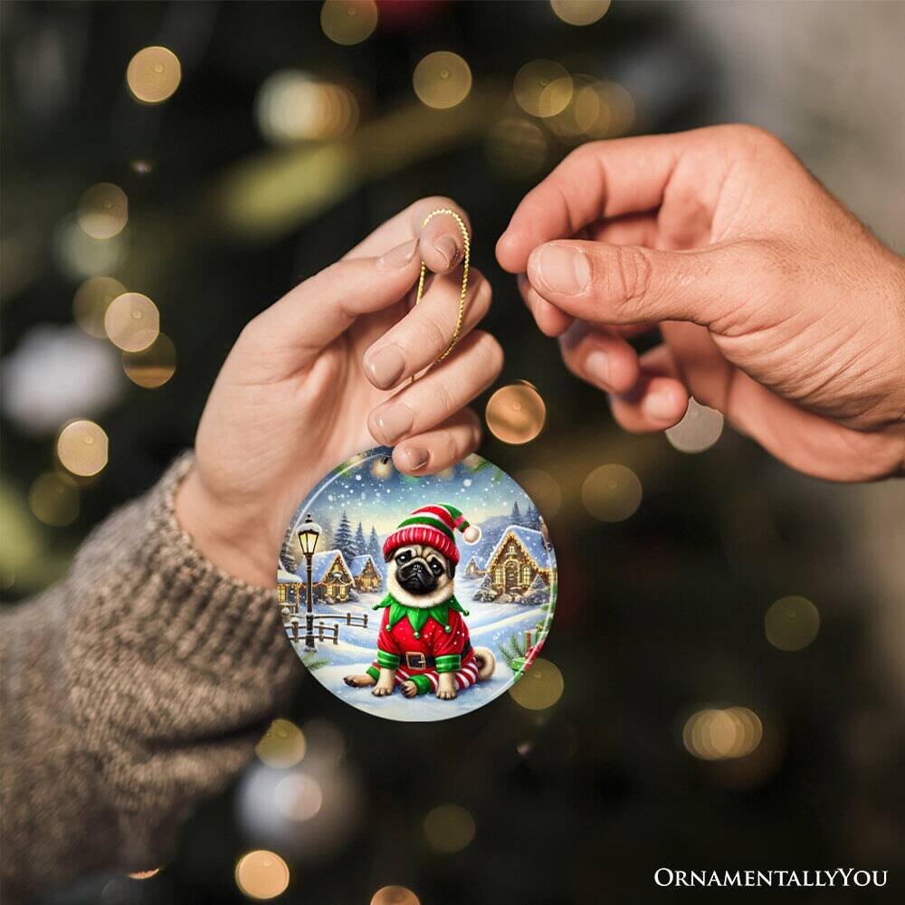 Alt View 1. OrnamentallyYou - Santas Little Helper Pug Elf Ornament Whimsical Canine Christmas Decor - Multi-colored.