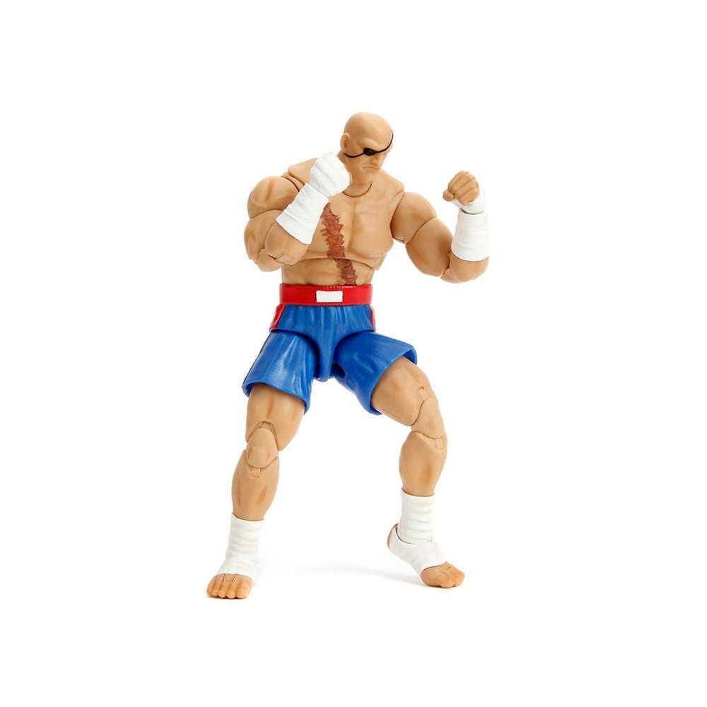 Angle. Jada - Sagat 7.5" Action Figure with Accessories, Alternate Head & Hands – Ultra Street Fighter II (2017) - Multicolor.