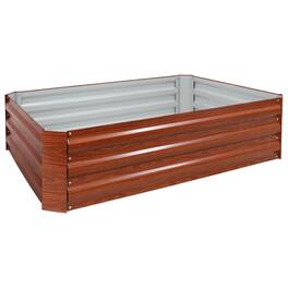 Sunnydaze - Galvanized Steel Rectangle Raised Garden Bed - 47 in - Woodgrain