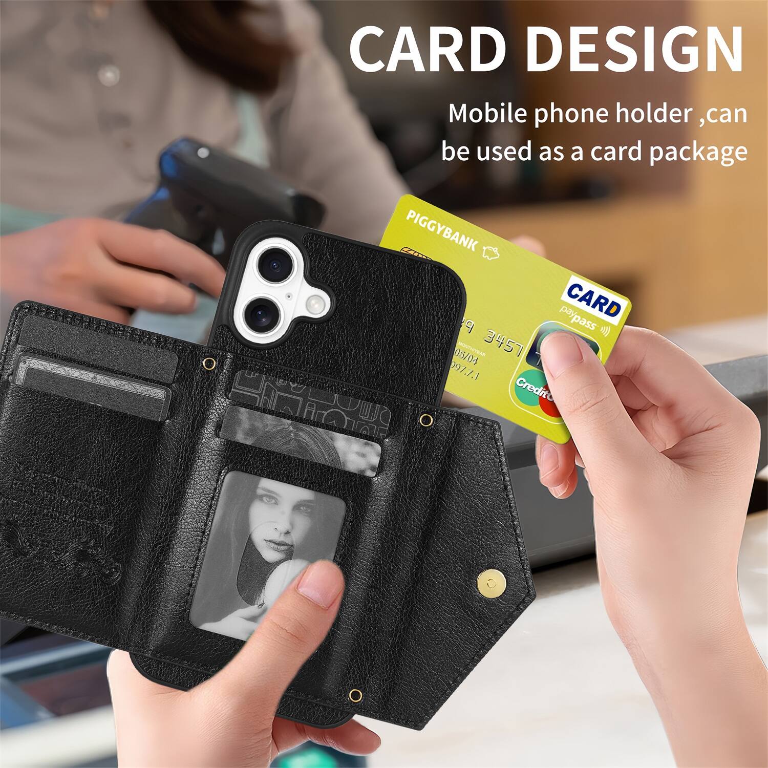CARD DESIGN  
Mobile phone holder, can be used as a card package  

PIGGYBANK  
CARD  
paypass  

9 3457 0977 1  
05/04  
Credito