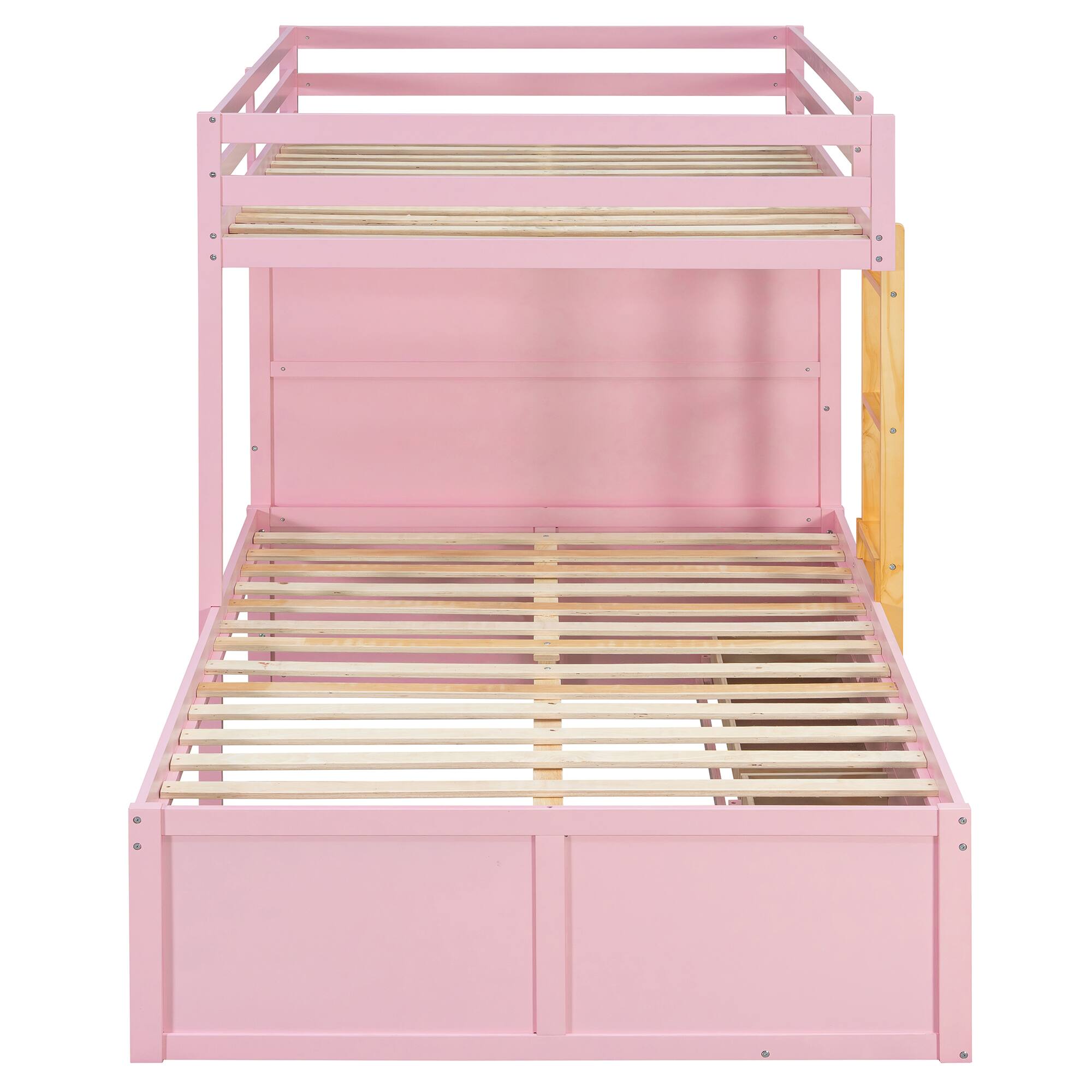 Alt View 1. Anysun - Full Size Bunk Bed with Multiple Drawers & Wardrobe - MDF & Solid Wood Construction, Modern Storage Design - Pink.