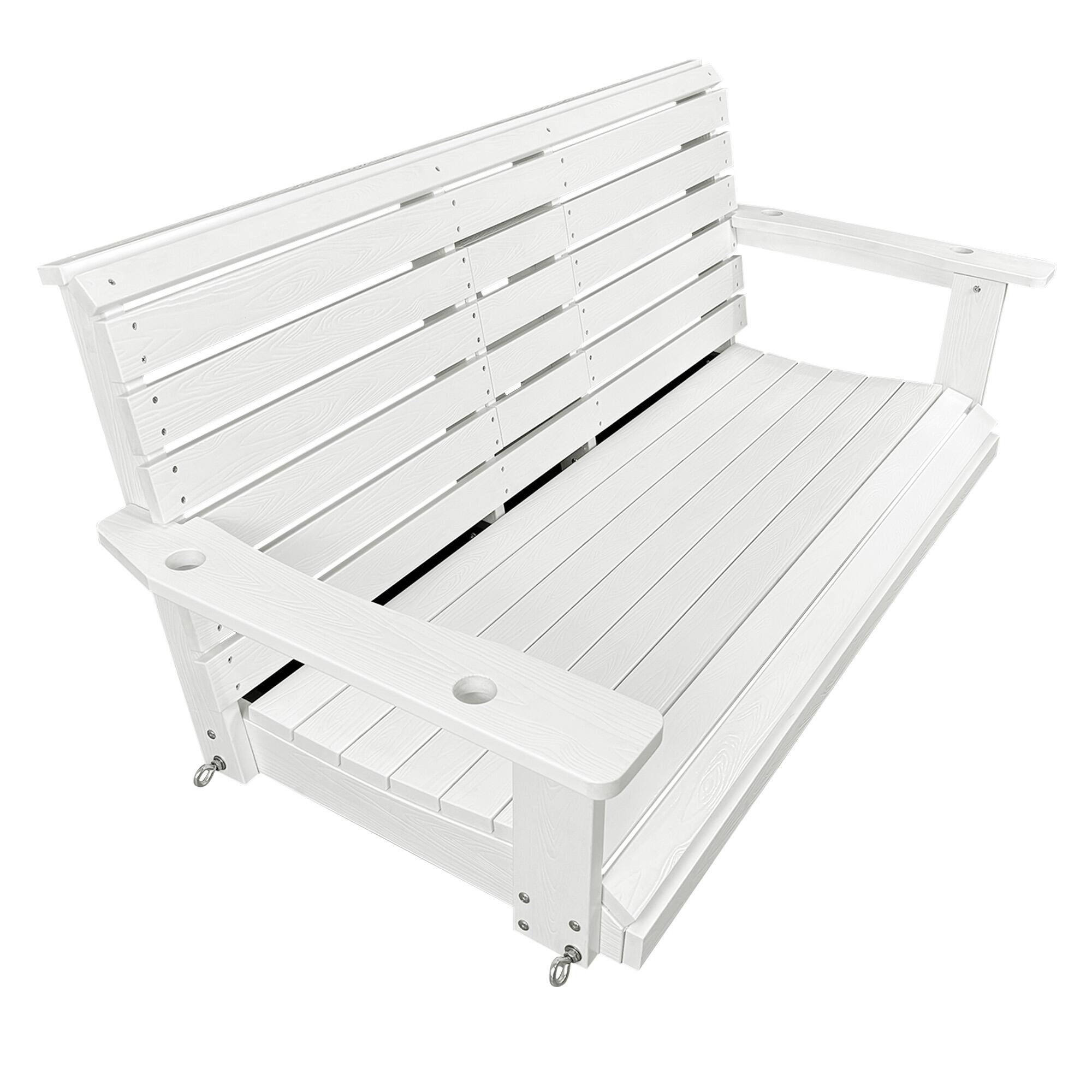 Alt View 4. Fortune Candy - HIPS Poly Lumber 3-Seat Porch Swing, 5ft Bench Swing with Foldable Cup Holders & 18/8 Steel Hardware - White.