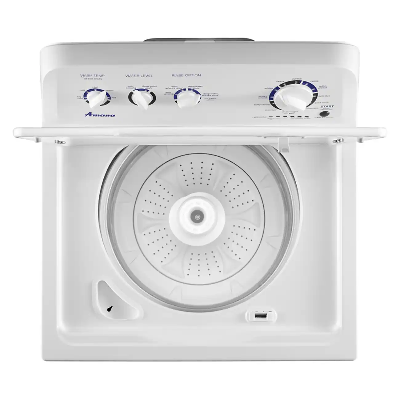 WASH TEMP
WATER LEVEL
RINSE OPTION

heavy
normal
delicate

JAAN

deep water
- -
Whitewash
(Friday
deep
M

START
Amana