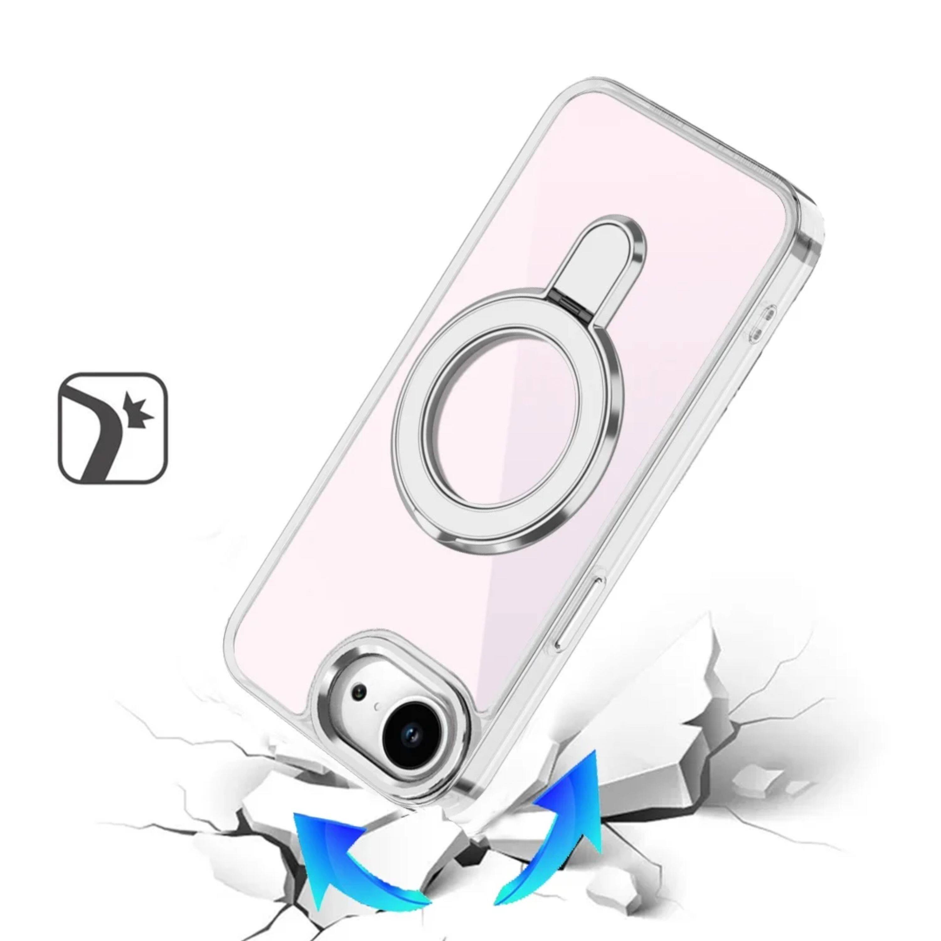 Angle. Kitcheniva - Radiant Chrome Magnetic Circle Stand Phone Case With Tempered Glass For iPhone 16e/17e Clear - Clear.