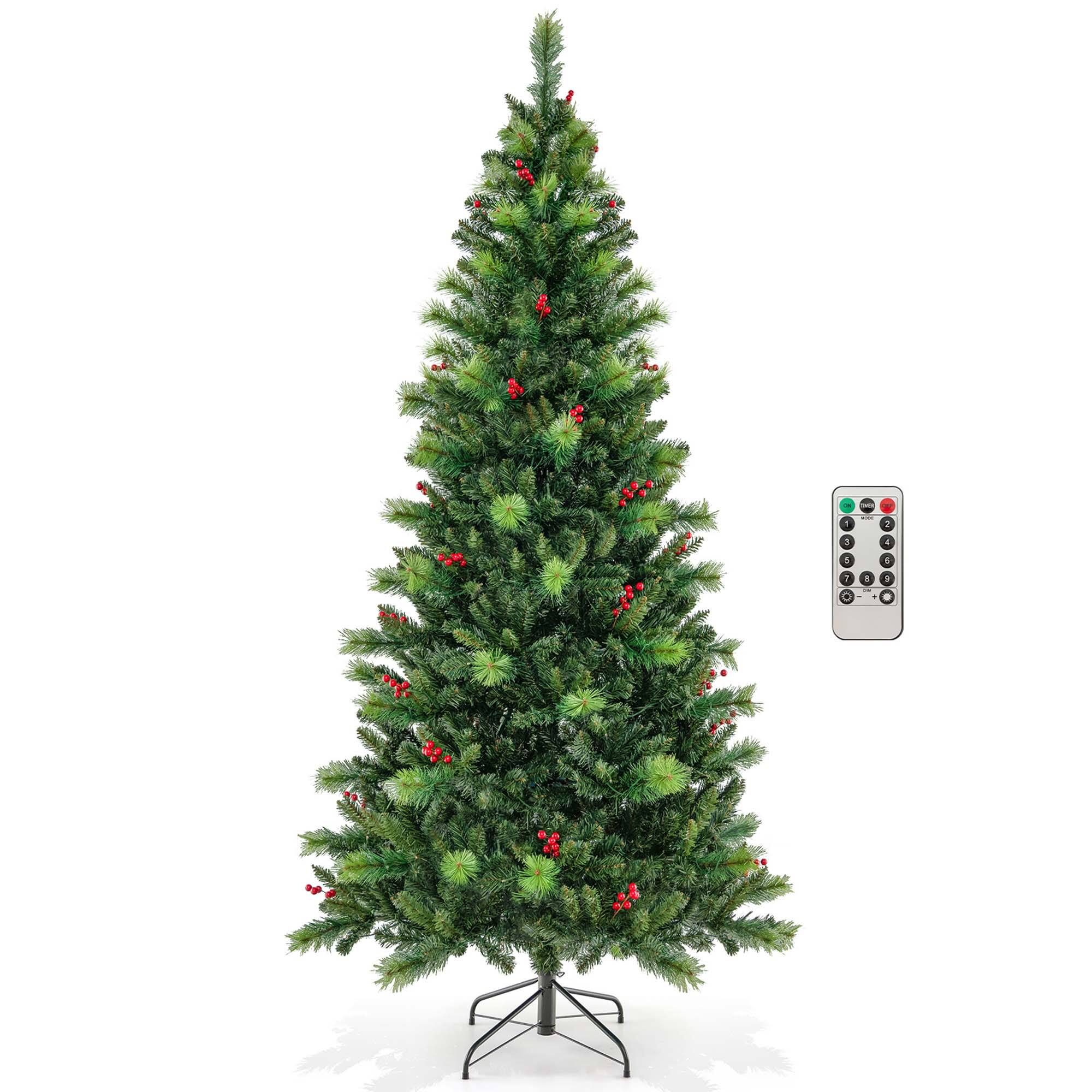 Alt View 19. Costway - 7FT Pre-Lit Artificial Christmas Tree 9 Lighting Modes with 400 LED Lights & Timer - Green.