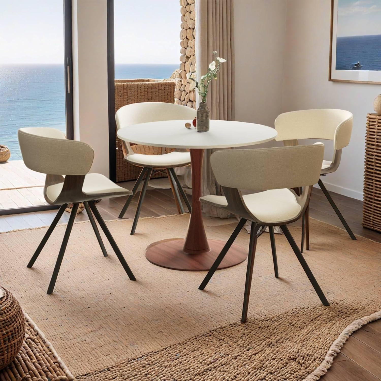 Angle. LeisureMod - Bristol 24 in. Round Dining Table – MDF Top with Cherry Coated Steel Pedestal Base, Modern Accent Table - White.