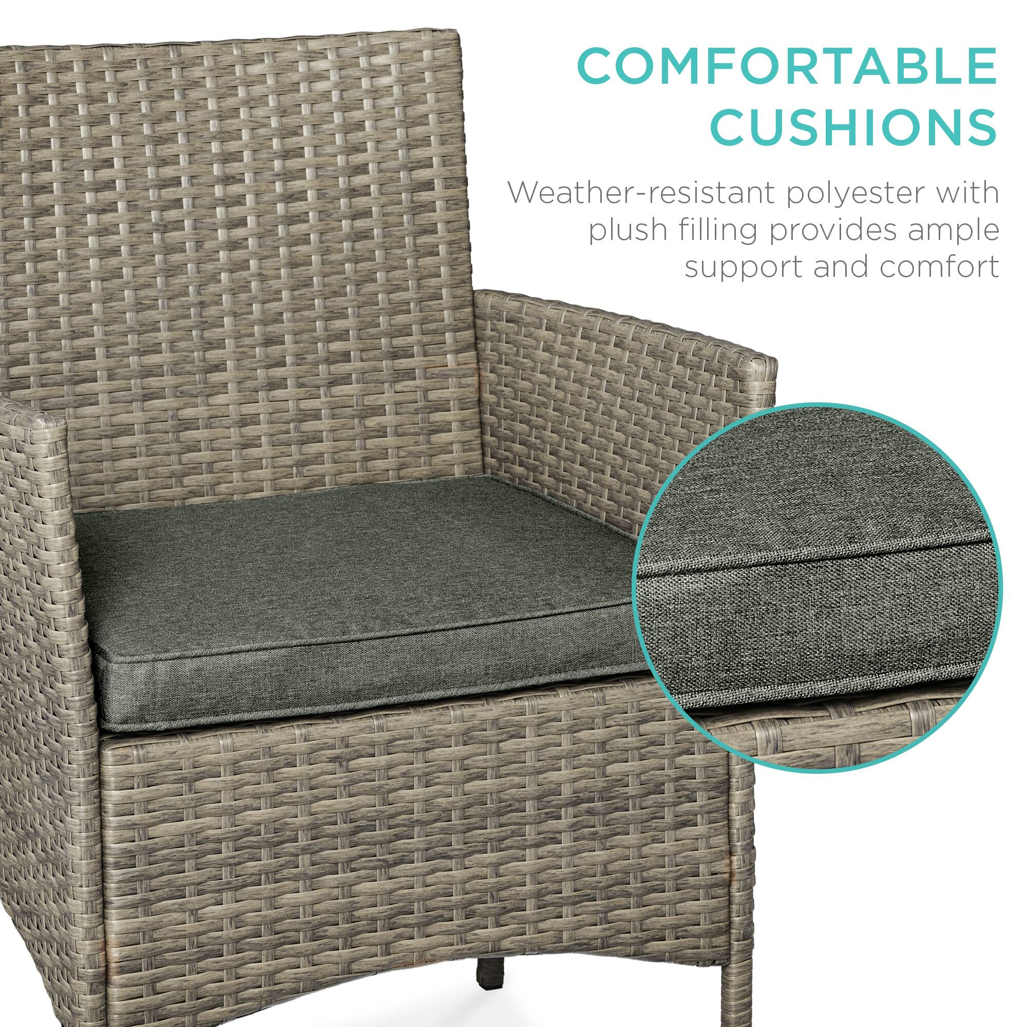 COMFORTABLE CUSHIONS

Weather-resistant polyester with plush filling provides ample support and comfort