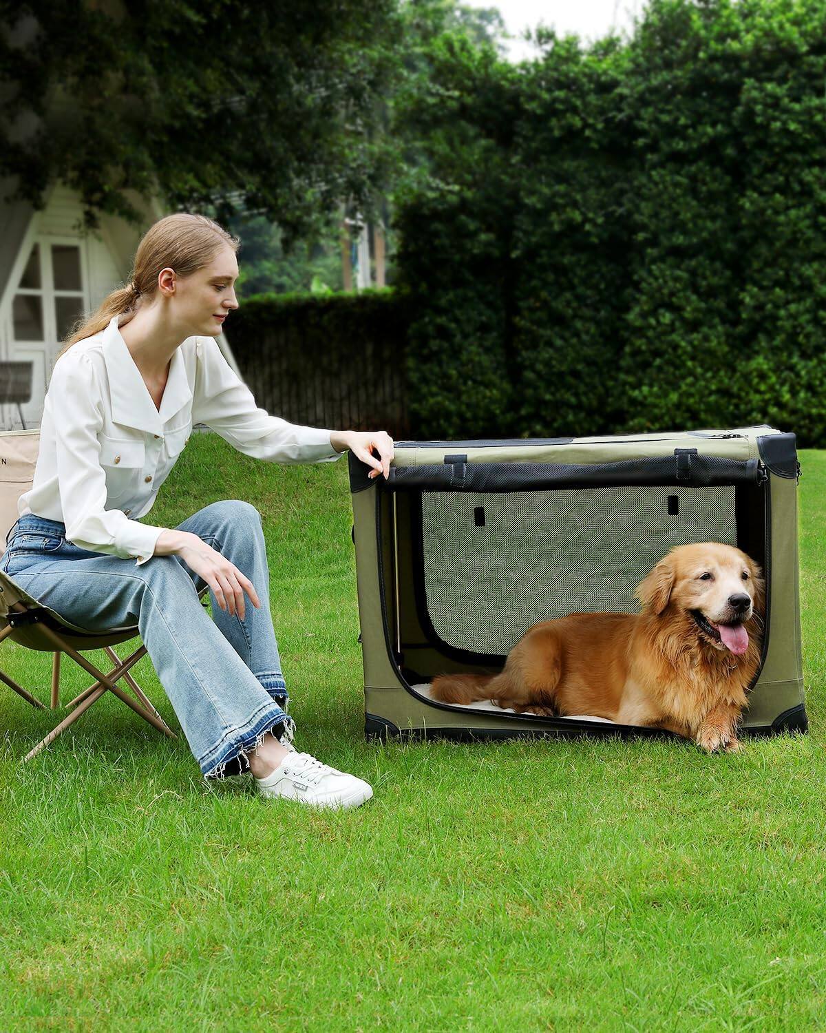 APRILSOUL 24 Inch Collapsible Travel Dog Crate for Medium Large Dogs ... - Portable Dog Crate Options For Traveling