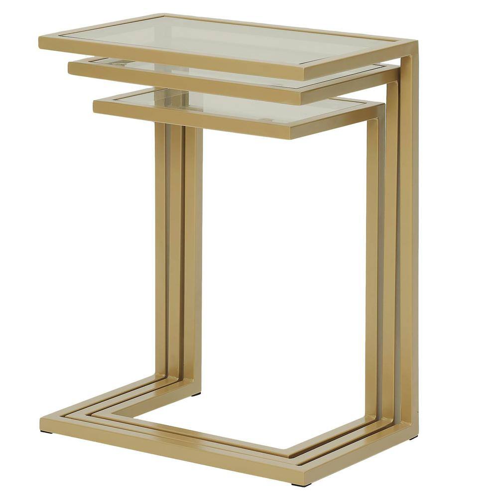 Alt View 4. Carolina Chair & Table - Addison Nesting Table Set - Glass Top - Gold Base - Clear, Gold.