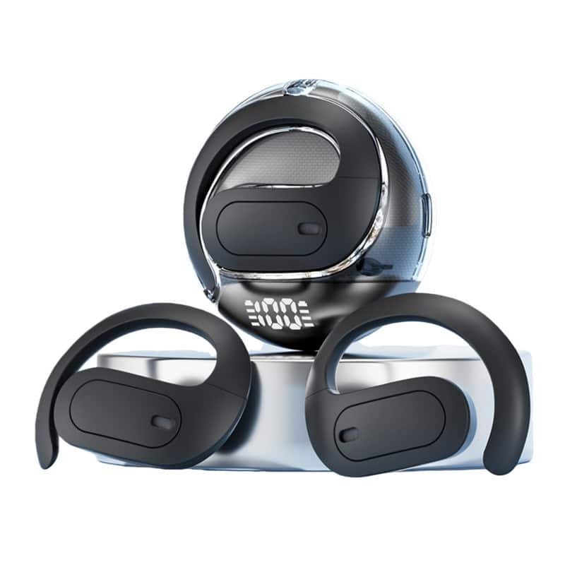 RISOKEYS - Ear Hook Wireless Bluetooth Earbuds, Transparent Small Coconut Ball,Waterproof, for Sports Travel Commuting - Black