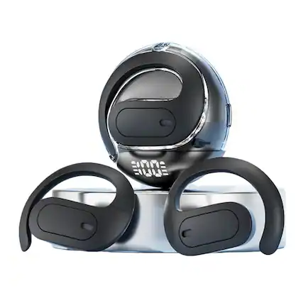 Front. SKRAN - Ear-Hook Wireless Bluetooth Headphones - Air Bone Conduction Earbuds,Waterproof, Long Battery Life,for Sports, Travel - Black.