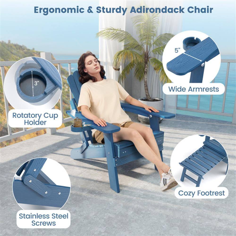 Ergonomic & Sturdy Adirondack Chair

- 5" Wide Armrests
- 3" Rotatory Cup Holder
- Cozy Footrest
- Stainless Steel Screws