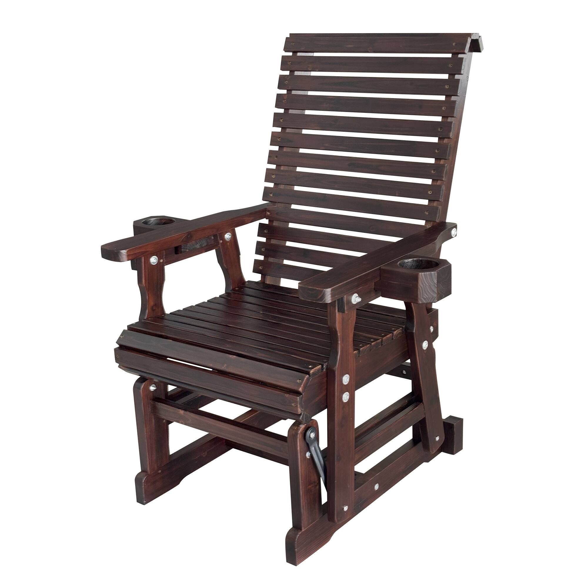 Alt View 4. Fortune Candy - Wooden Patio Glider w/High Back & Deep Contoured Seat, Solid Fir Wood, Heavy-Duty 600 lbs(1 Searter, 2 Pack) - Deep Brown.
