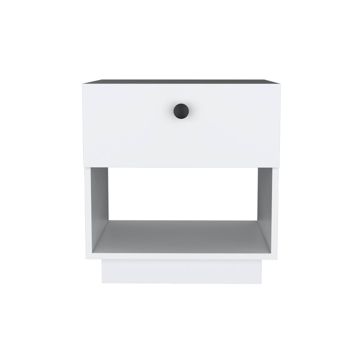 Angle. Loheer - Loheer White Nightstand with One Drawer and Open Shelf for Bedroom or Living Room - White.