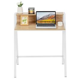 Pefilos - 2 Tier Computer Desk PC Laptop Table Study Writing Home Office Workstation New-Natural, Office Desk, Desks, Working - Brown