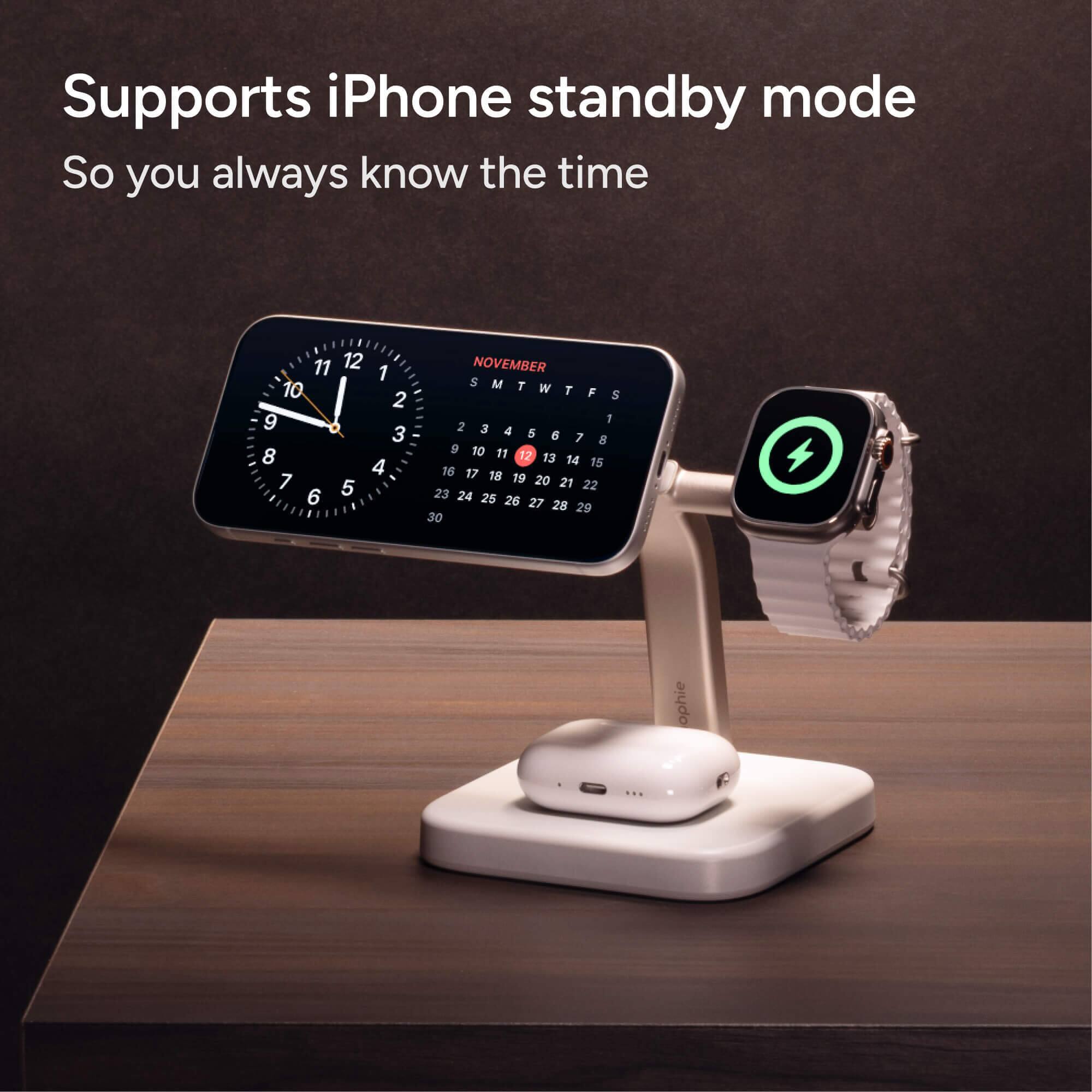 Supports iPhone standby mode  
So you always know the time
