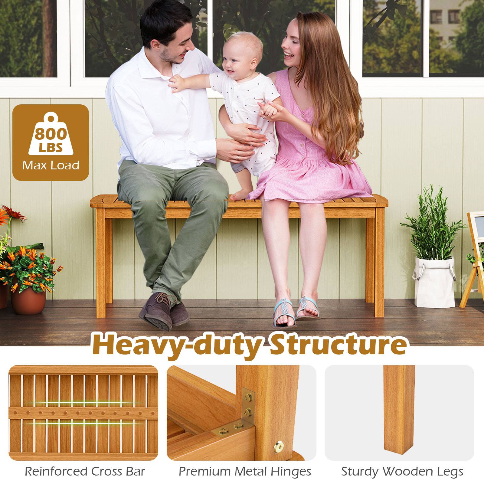 800 LBS Max Load

Heavy-duty Structure

Reinforced Cross Bar

Premium Metal Hinges

Sturdy Wooden Legs