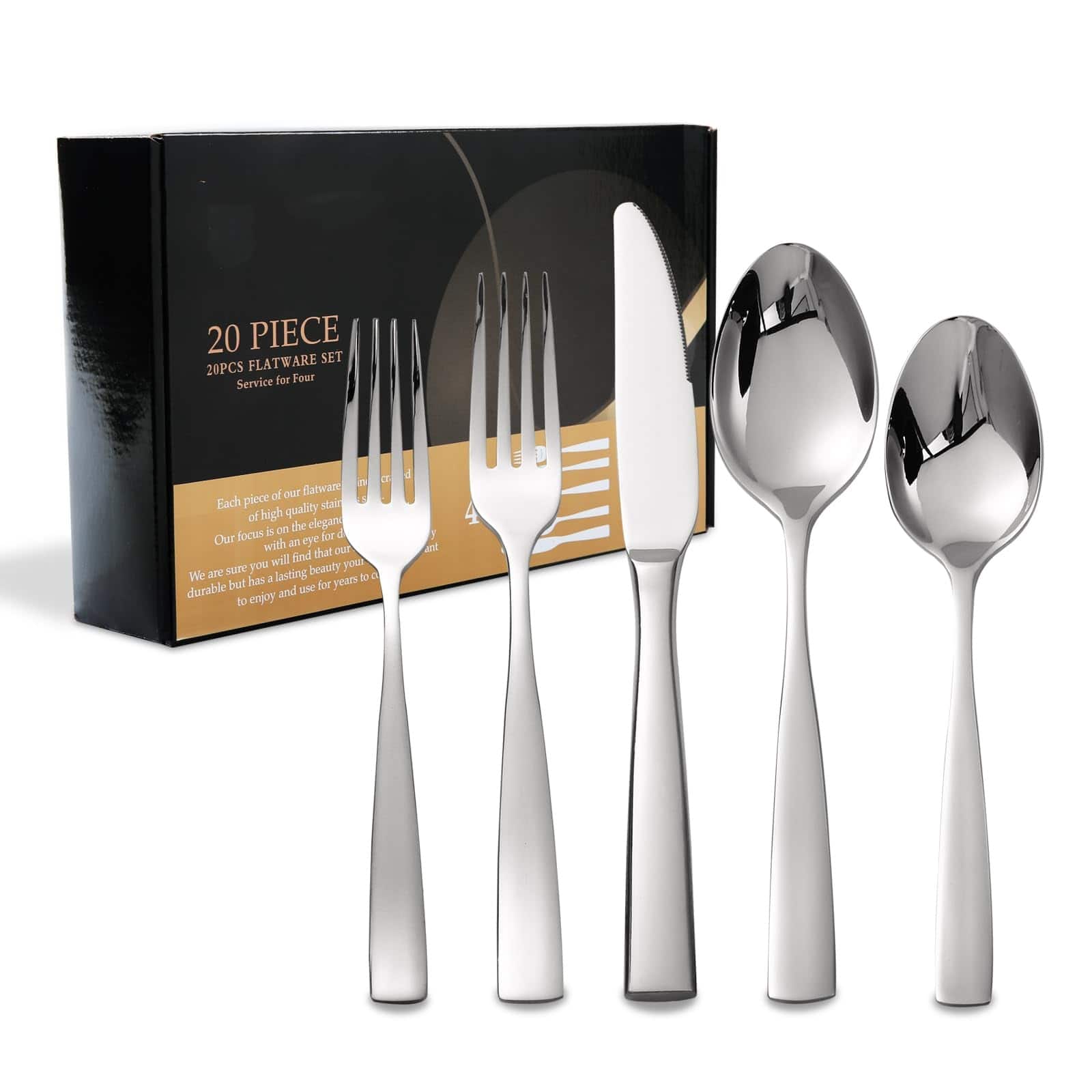 Dazzed Corner - Silverware Set for 4, 20 Piece Heavy Duty Silverware Flatware Set - Silver