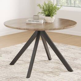 GOODSILO - Solid Wood Round Dining Table with X-Shaped Pedestal Base - Seats 4-6 People Comfortably - Black+Brown