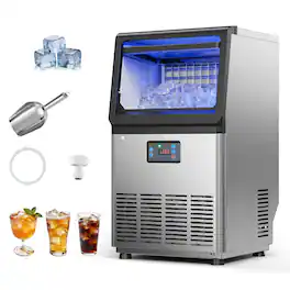 VEVOR - Commercial Ice Maker Machine, 80 lbs/24h with 13 lbs Storage Capacity, Countertop/Freestanding/Under Counter - Silver