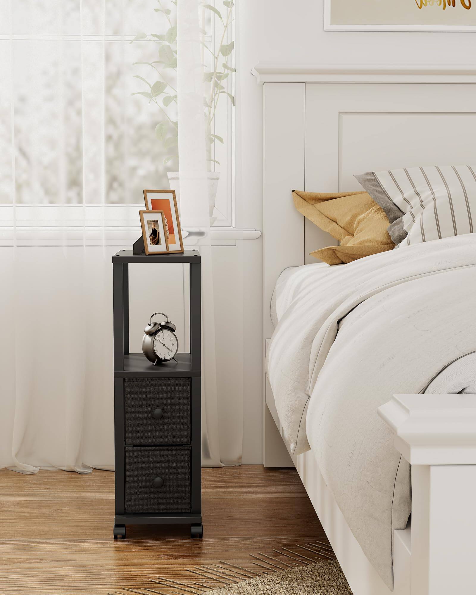 Alt View 5. PO3TICJUNKI3 - Narrow End Tables Side With 2 Fabric Drawers Set Of 2 Bedside Charging Station For Spaces Slim Nightstands ... - Brown.