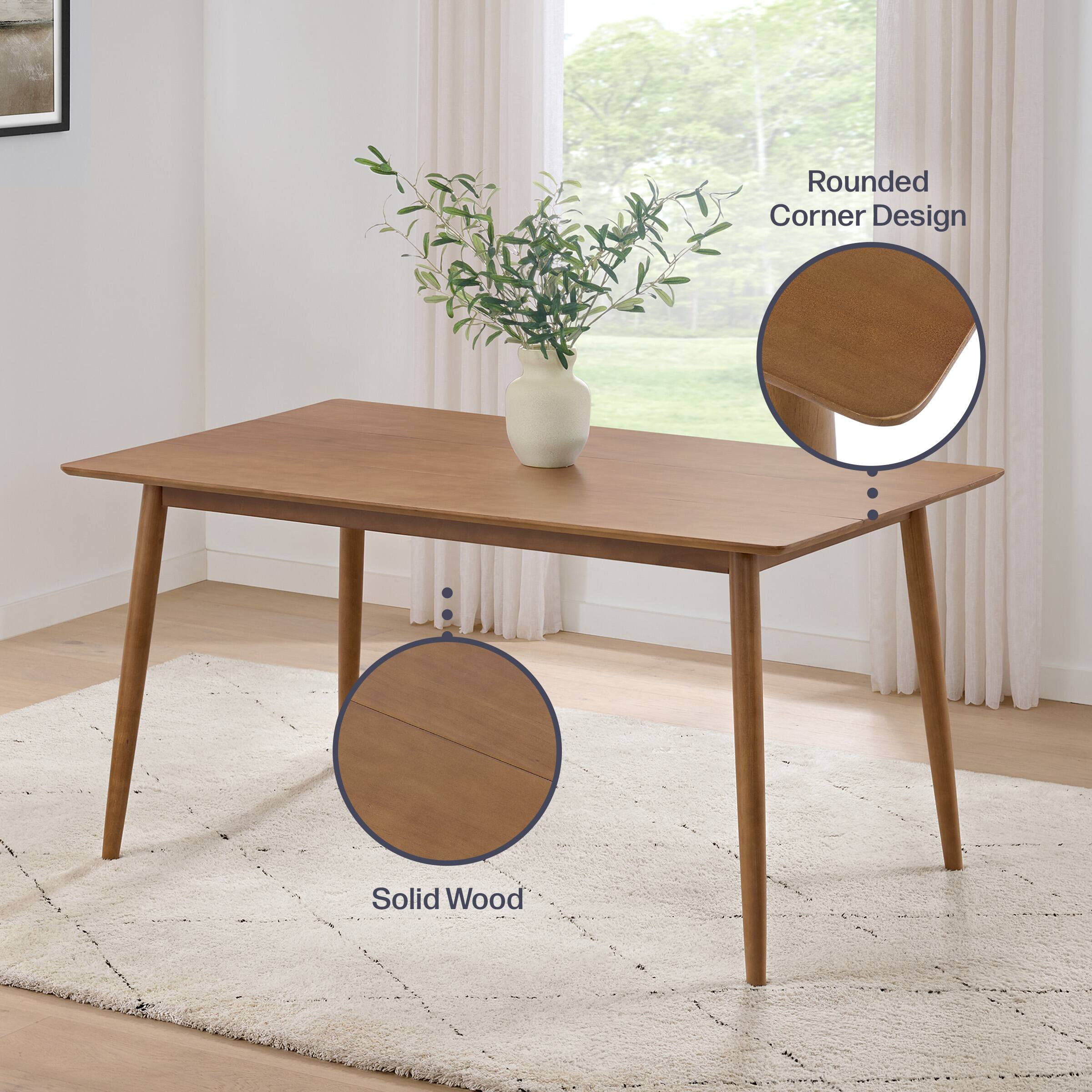 Rounded Corner Design  
Solid Wood