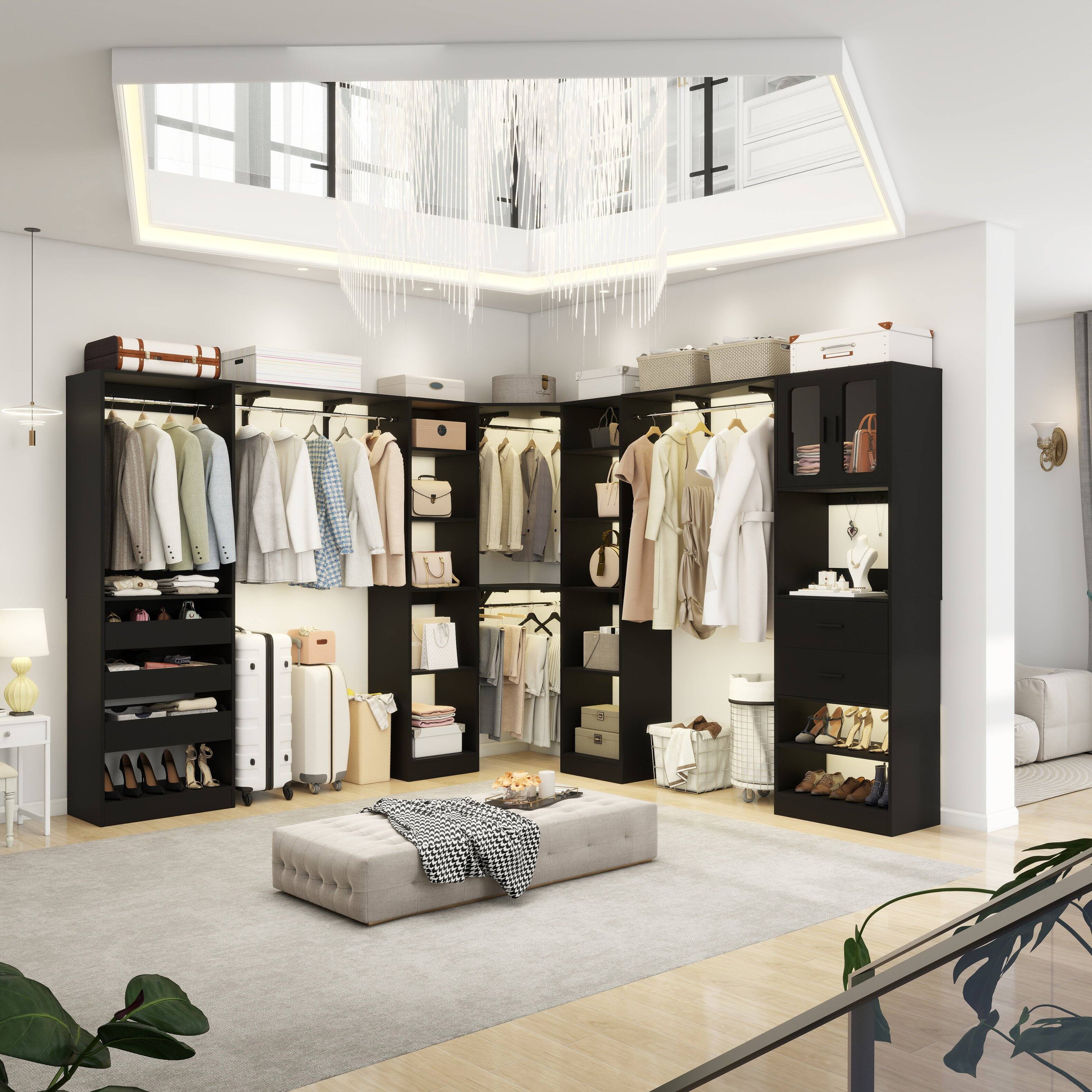 Alt View 3. Aheaplus - 100'' Large Walk-in Closet Organizer System with Drawers, Hanging Rods and 20 Shelves for Storage, 3 Sets - Black.