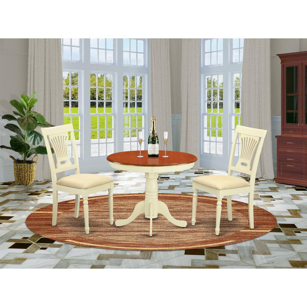 Left. East West Furniture - ANPL3-WHI-C 3 Pc Kitchen nook Dining set-round Table plus 2 Chairs for Dining room - Buttermilk & Cherry.