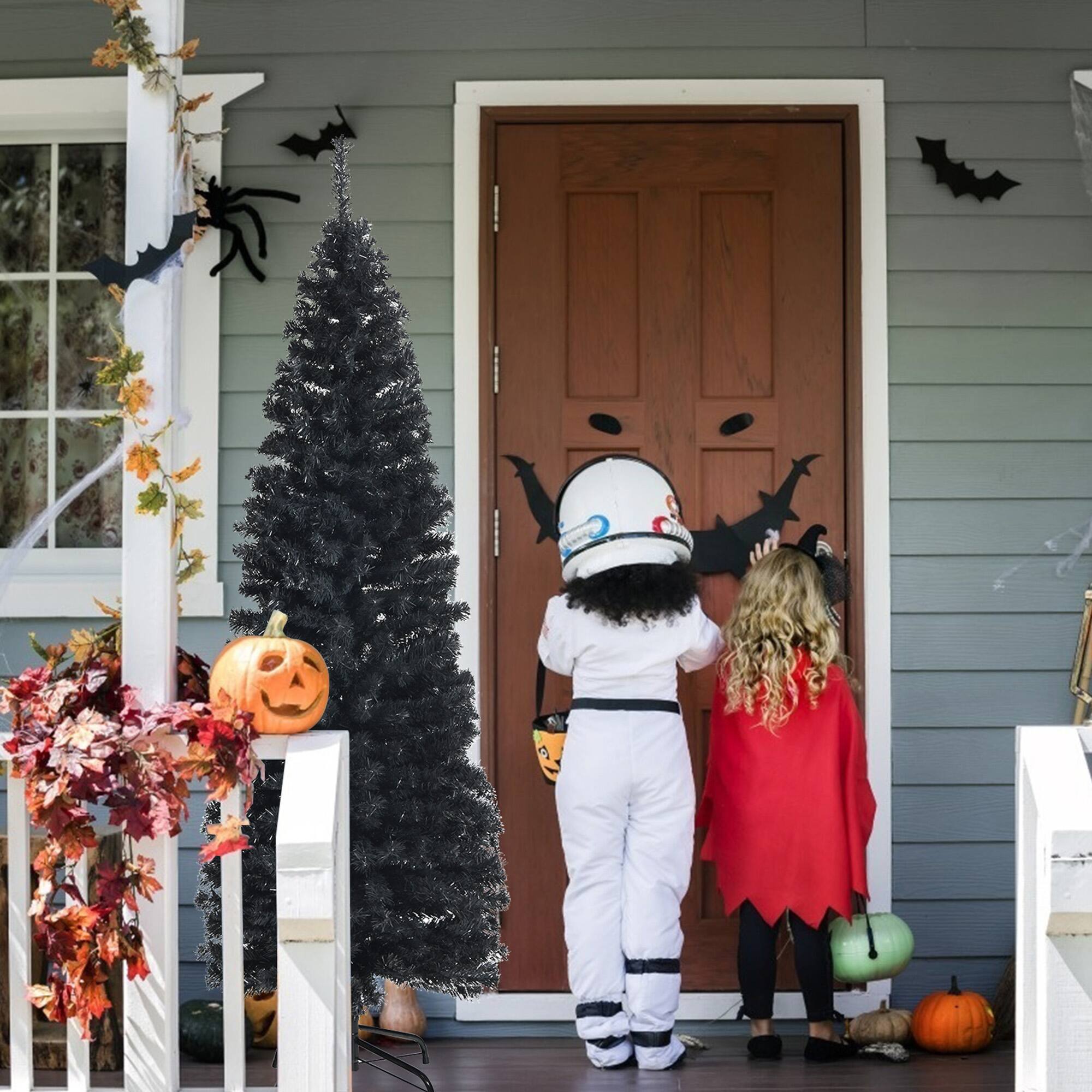 Alt View 5. Gymax - Gymax 6FT Unlit Black Artificial Pencil Tree Christmas Tree w/ 520 PVC Branch Tips - Black.