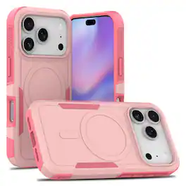 Dteck - Magnetic Rugged Phone Case for iPhone 17 Pro Max Hybrid Dual Layer Hard PC TPU Bumper Protection Cover - Pink