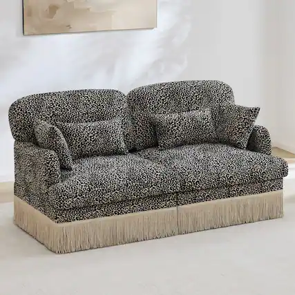 Front. Anysun - Modern Fashion Leopard Print Chenille Deep Seat Loveseat, Easy Assembly - khaki.