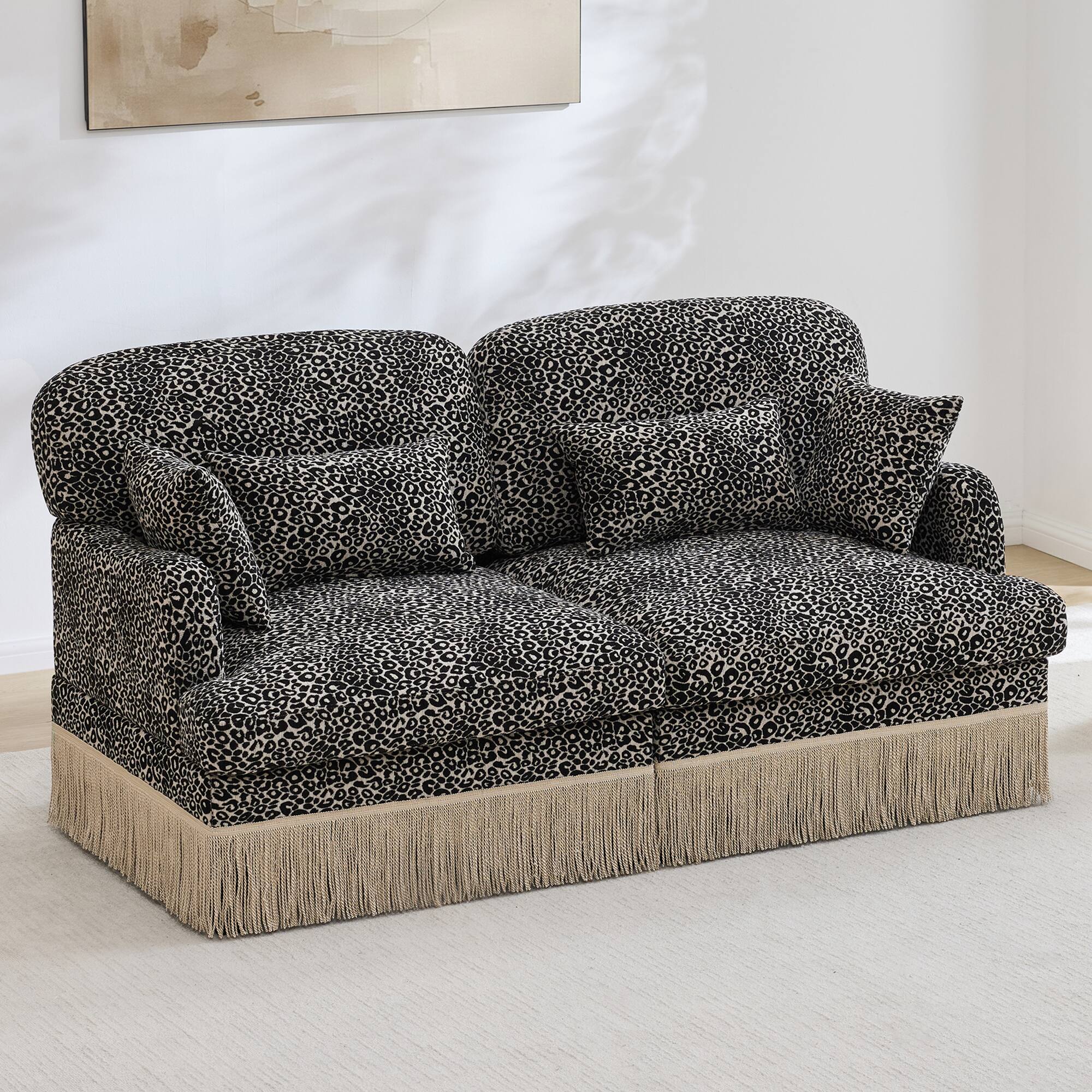 Front. Anysun - Modern Fashion Leopard Print Chenille Deep Seat Loveseat, Easy Assembly - khaki.