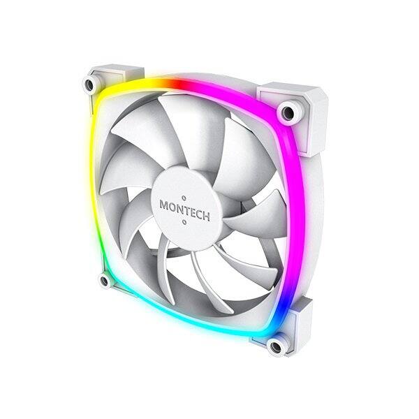 Left. Montech - AX120 PWM WHITE ARGB Fan 1600PWM, High-End Durability, Silent Performance, and Stunning ARGB Design (120mm) - White.
