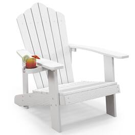 Gymax - Patio HIPS Outdoor Weather Resistant Slatted Chair Adirondack Chair w/ Cup Holder - White